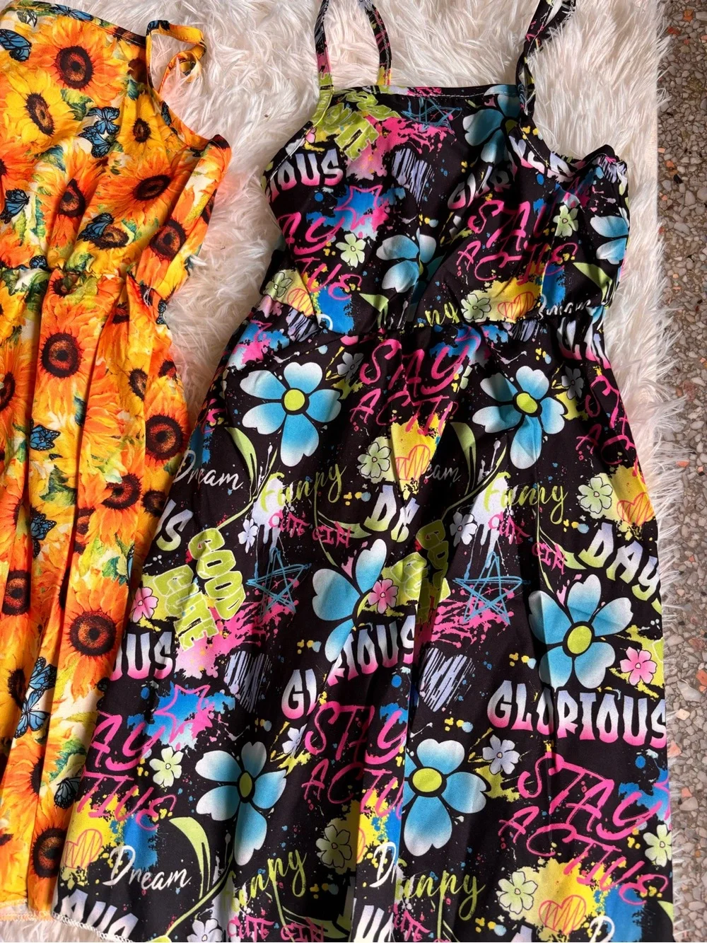 OshKosh B'gosh Sunflower Print Yellow Dress & Black Floral Graphic Dress
